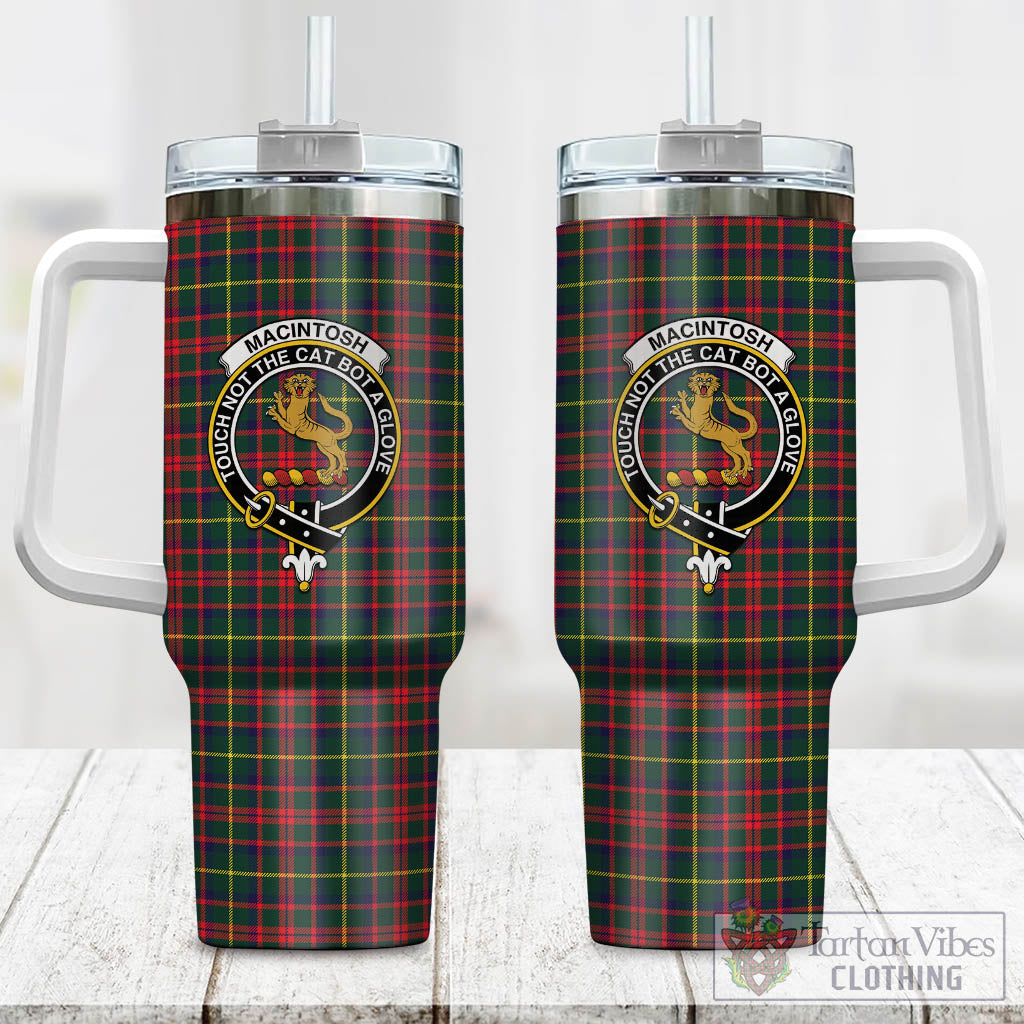 Tartan Vibes Clothing MacIntosh Hunting Modern Tartan and Family Crest Tumbler with Handle