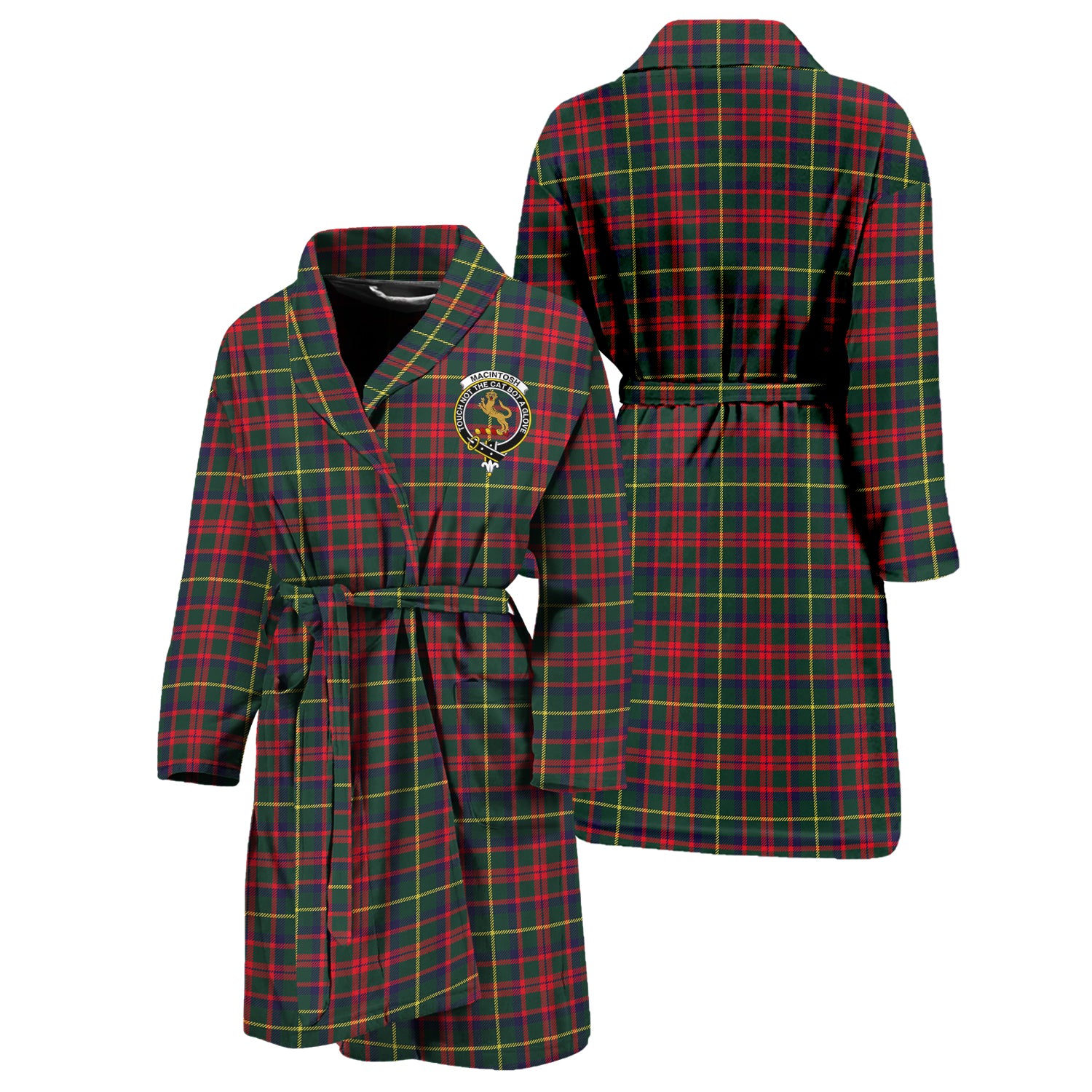 MacIntosh Hunting Modern Tartan Bathrobe with Family Crest Unisex S - Tartan Vibes Clothing