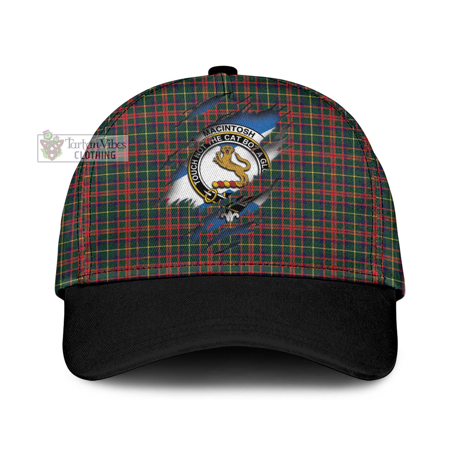 Tartan Vibes Clothing MacIntosh Hunting Modern Tartan Classic Cap with Family Crest In Me Style