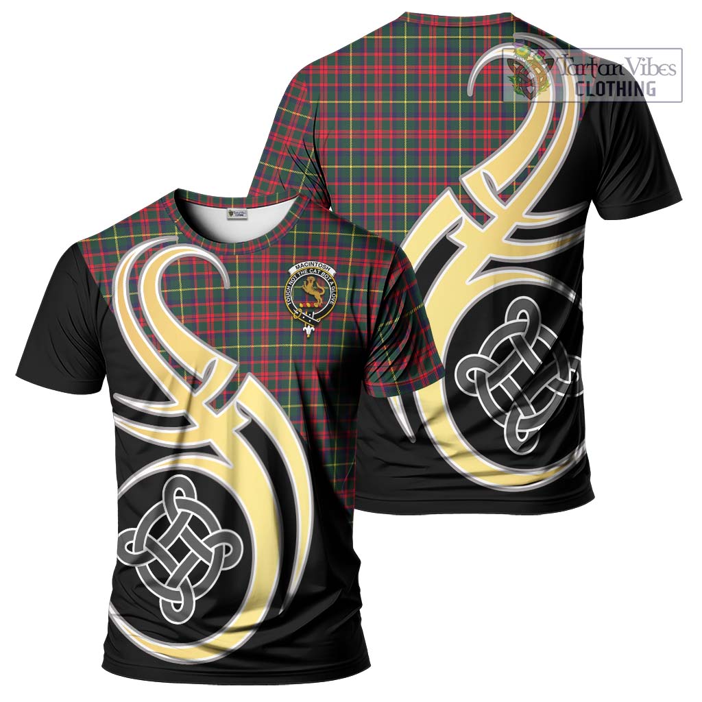 Tartan Vibes Clothing MacIntosh Hunting Modern Tartan T-Shirt with Family Crest and Celtic Symbol Style