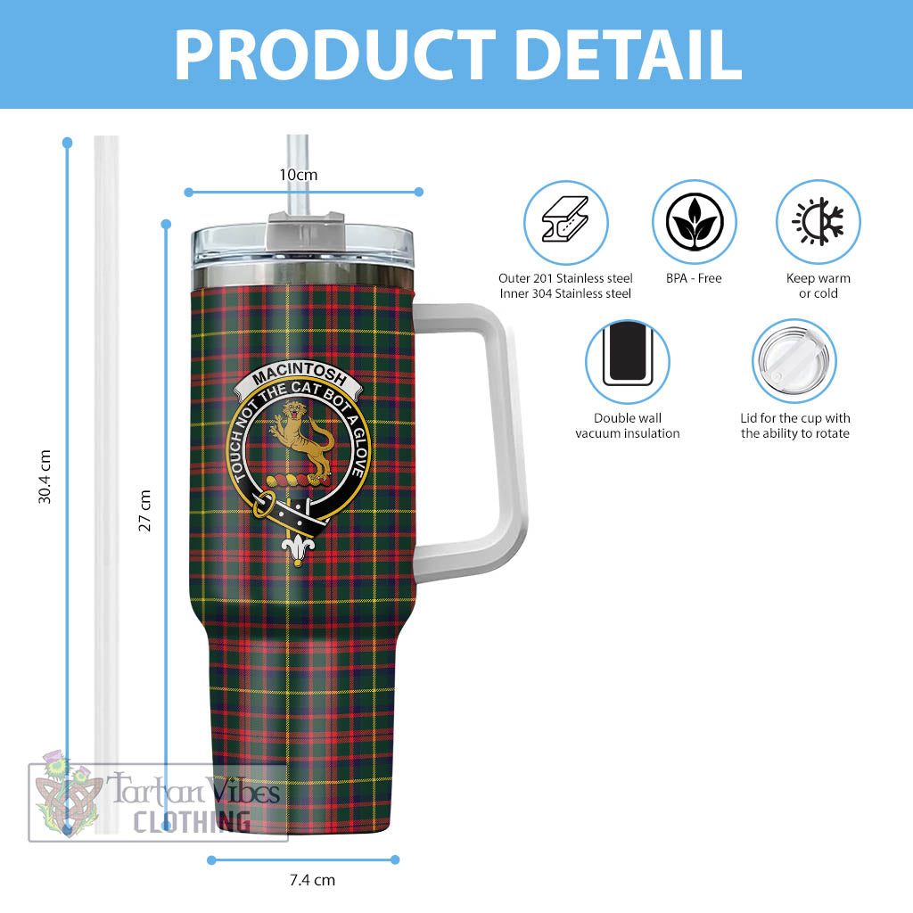 Tartan Vibes Clothing MacIntosh Hunting Modern Tartan and Family Crest Tumbler with Handle