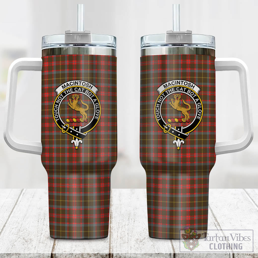 Tartan Vibes Clothing MacIntosh Hunting Weathered Tartan and Family Crest Tumbler with Handle