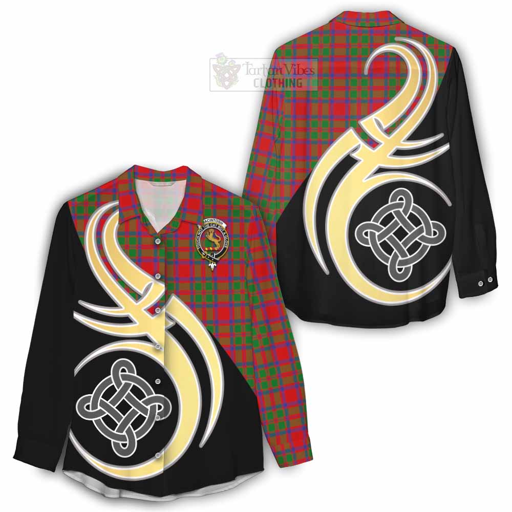 Tartan Vibes Clothing MacIntosh (McIntosh) Tartan Women's Casual Shirt with Family Crest and Celtic Symbol Style