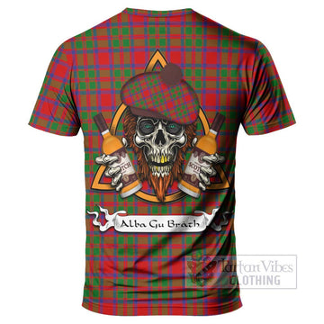 MacIntosh (McIntosh) Tartan T-Shirt with Family Crest and Bearded Skull Holding Bottles of Whiskey - Tartan Vibes Clothing