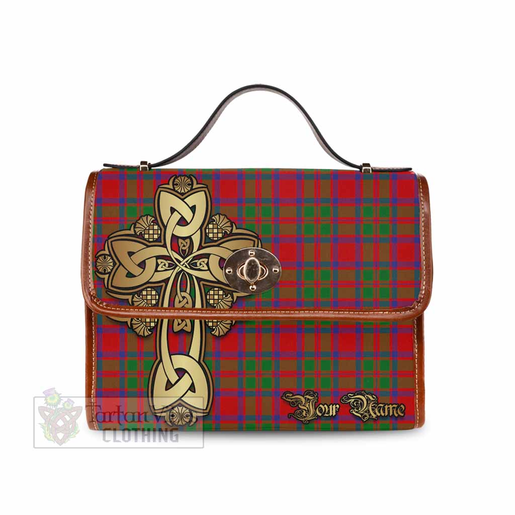 MacIntosh (McIntosh) Tartan Waterproof Canvas Bag Golden Thistle Celtic Cross Style Brown Leather Strap One Size 10.5*20*27cm - Tartan Vibes Clothing