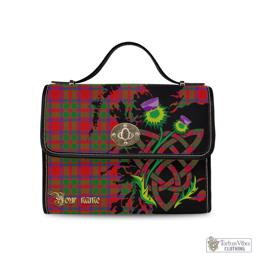 MacIntosh (McIntosh) Tartan Waterproof Canvas Bag with Scotland Map and Thistle Celtic Accents Black Leather Strap One Size 10.5*20*27cm - Tartan Vibes Clothing