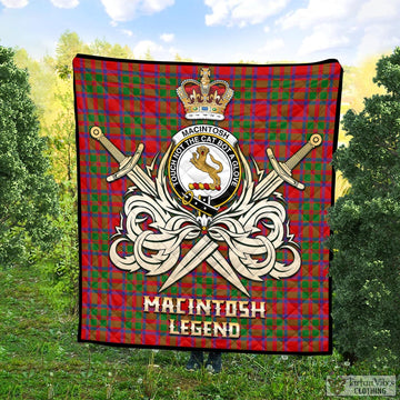 MacIntosh (McIntosh) Tartan Quilt with Clan Crest and the Golden Sword of Courageous Legacy Super King Quilt 91" x 110" - Tartan Vibes Clothing