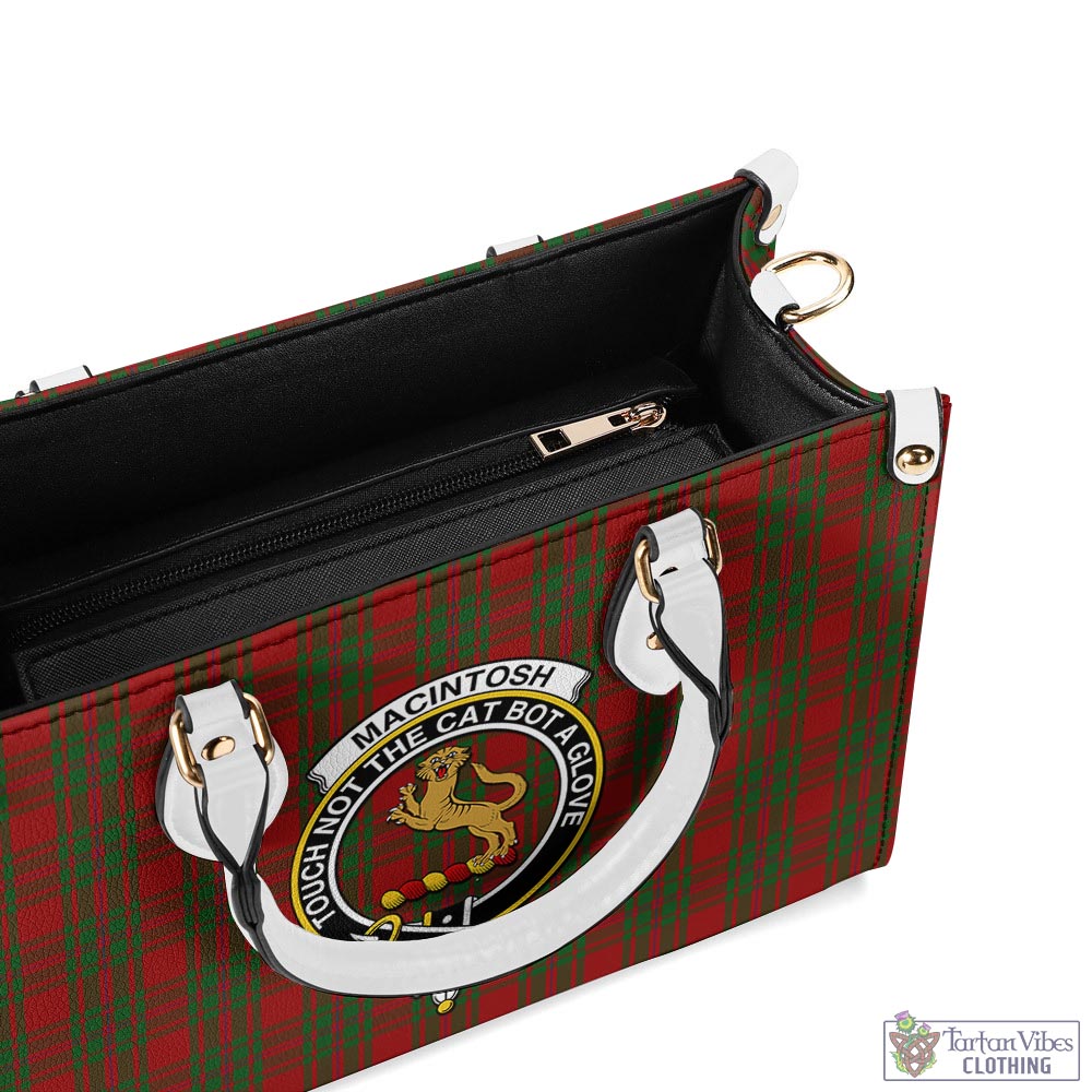 Tartan Vibes Clothing MacIntosh Red Tartan Luxury Leather Handbags with Family Crest