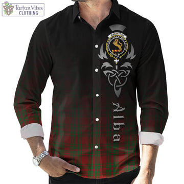 MacIntosh Red Tartan Long Sleeve Button Up Featuring Alba Gu Brath Family Crest Celtic Inspired