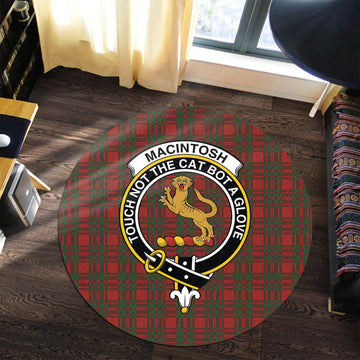 MacIntosh Red Tartan Round Rug with Family Crest