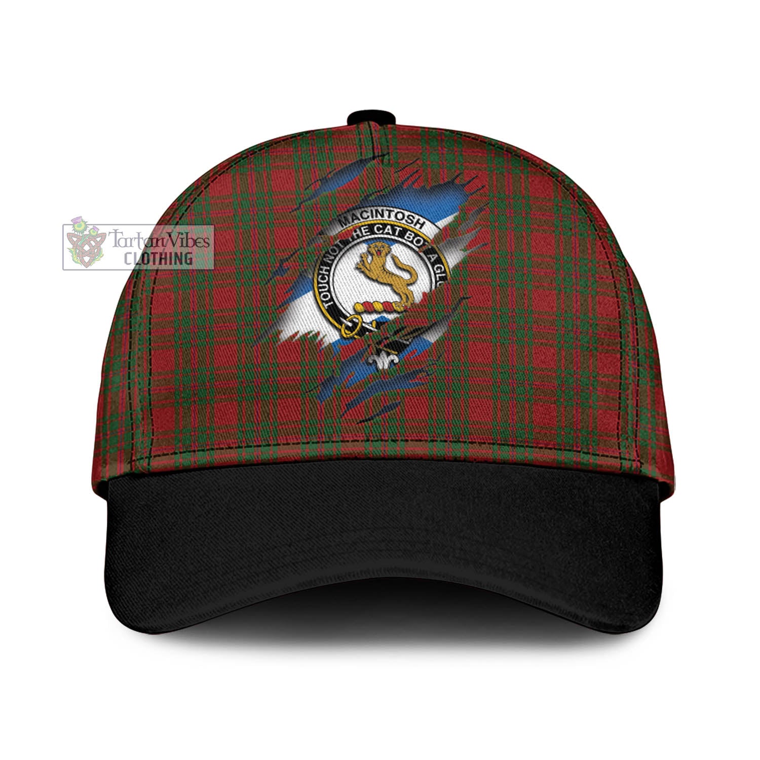 Tartan Vibes Clothing MacIntosh Red Tartan Classic Cap with Family Crest In Me Style