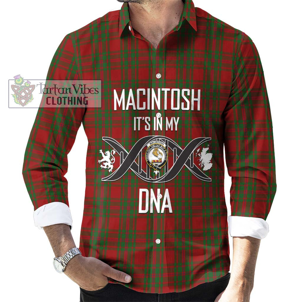 MacIntosh Red Tartan Long Sleeve Button Shirt with Family Crest DNA In Me Style Men's Shirt S - Tartanvibesclothing Shop