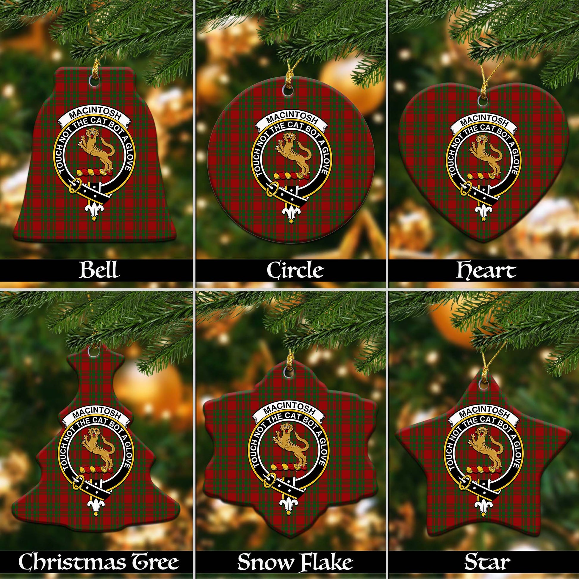 MacIntosh Red Tartan Christmas Ornaments with Family Crest - Tartanvibesclothing