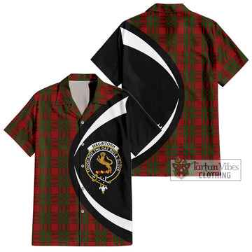 MacIntosh Red Tartan Short Sleeve Button Up with Family Crest Circle Style