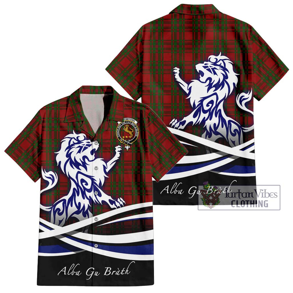 MacIntosh Red Tartan Short Sleeve Button Shirt with Alba Gu Brath Regal Lion Emblem Kid - Tartanvibesclothing Shop