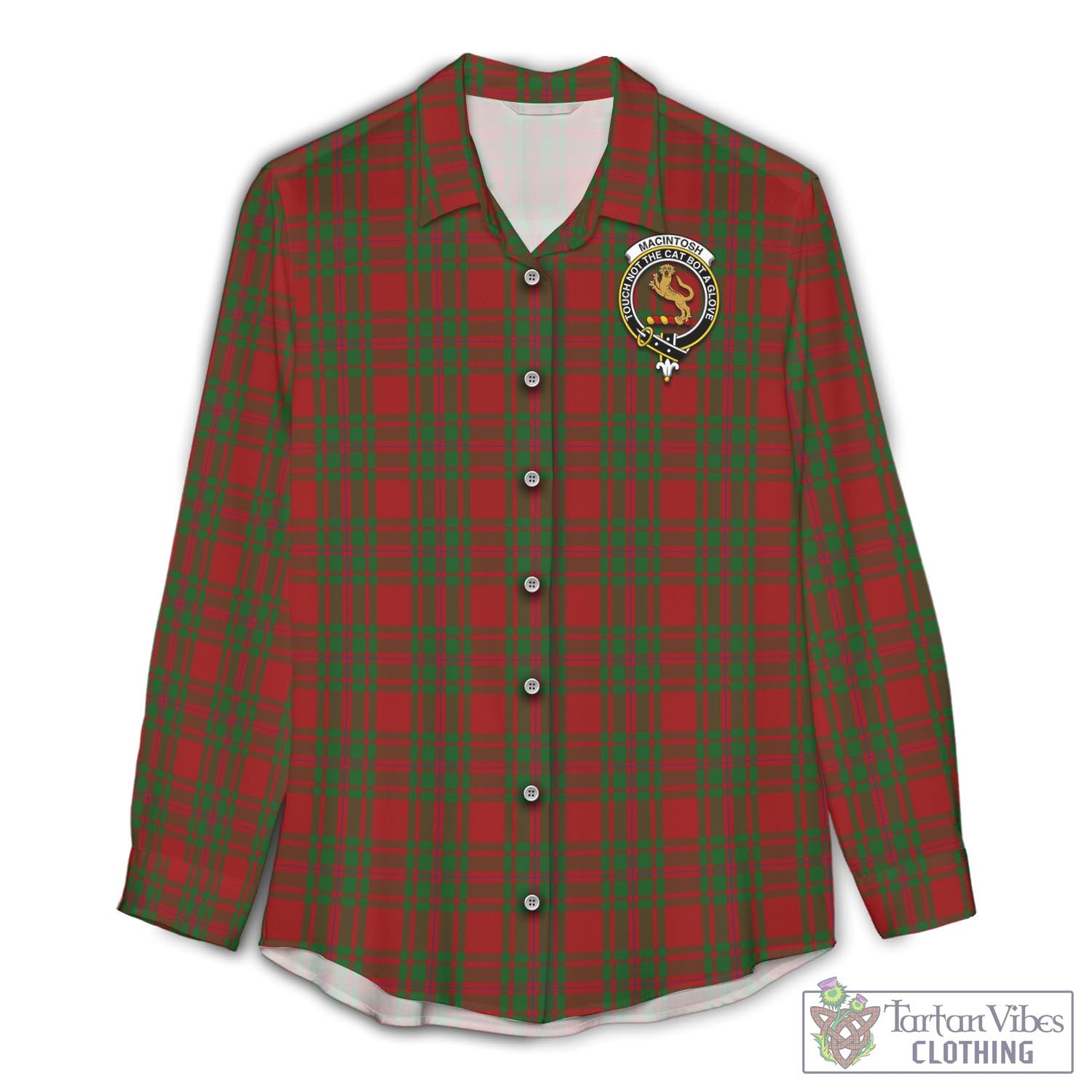 Tartan Vibes Clothing MacIntosh Red Tartan Womens Casual Shirt with Family Crest