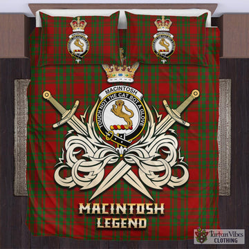 MacIntosh Red Tartan Bedding Set with Clan Crest and the Golden Sword of Courageous Legacy