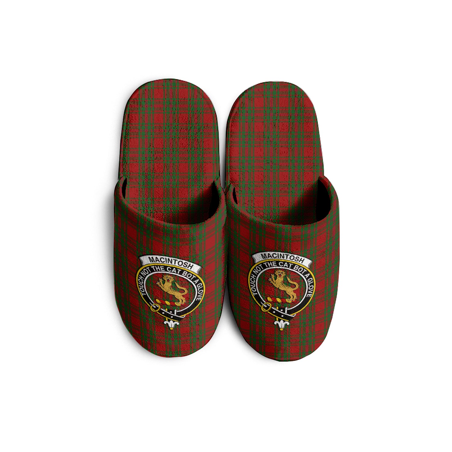 MacIntosh Red Tartan Home Slippers with Family Crest - Tartanvibesclothing