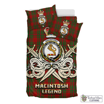 MacIntosh Red Tartan Bedding Set with Clan Crest and the Golden Sword of Courageous Legacy