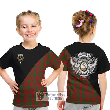 MacIntosh Red Tartan Kid T-Shirt with Family Crest and Military Logo Style