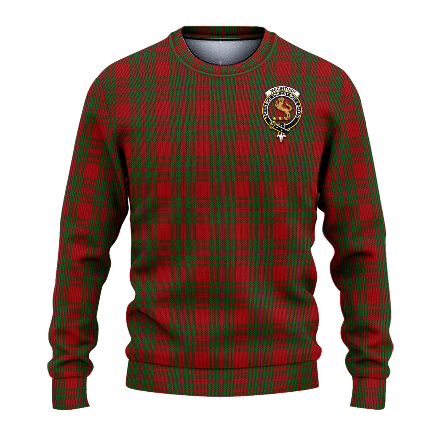 MacIntosh Red Tartan Knitted Sweater with Family Crest - Tartanvibesclothing