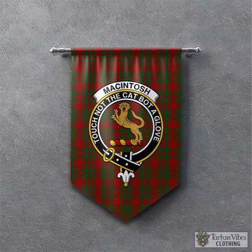 MacIntosh Red Tartan Gonfalon, Tartan Banner with Family Crest