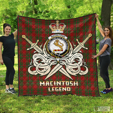 MacIntosh Red Tartan Quilt with Clan Crest and the Golden Sword of Courageous Legacy