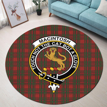 MacIntosh Red Tartan Round Rug with Family Crest