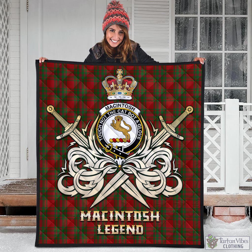 Tartan Vibes Clothing MacIntosh Red Tartan Quilt with Clan Crest and the Golden Sword of Courageous Legacy