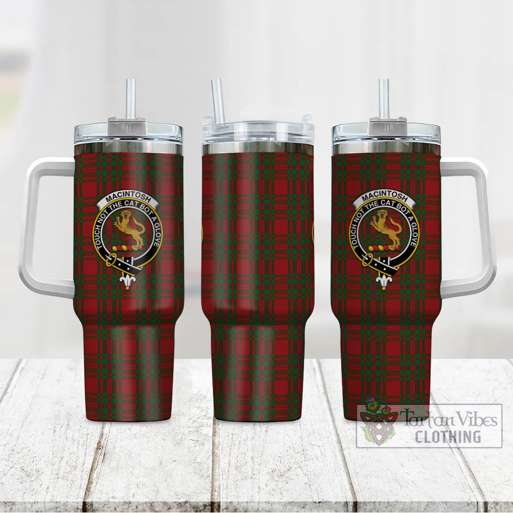 Tartan Vibes Clothing MacIntosh Red Tartan and Family Crest Tumbler with Handle