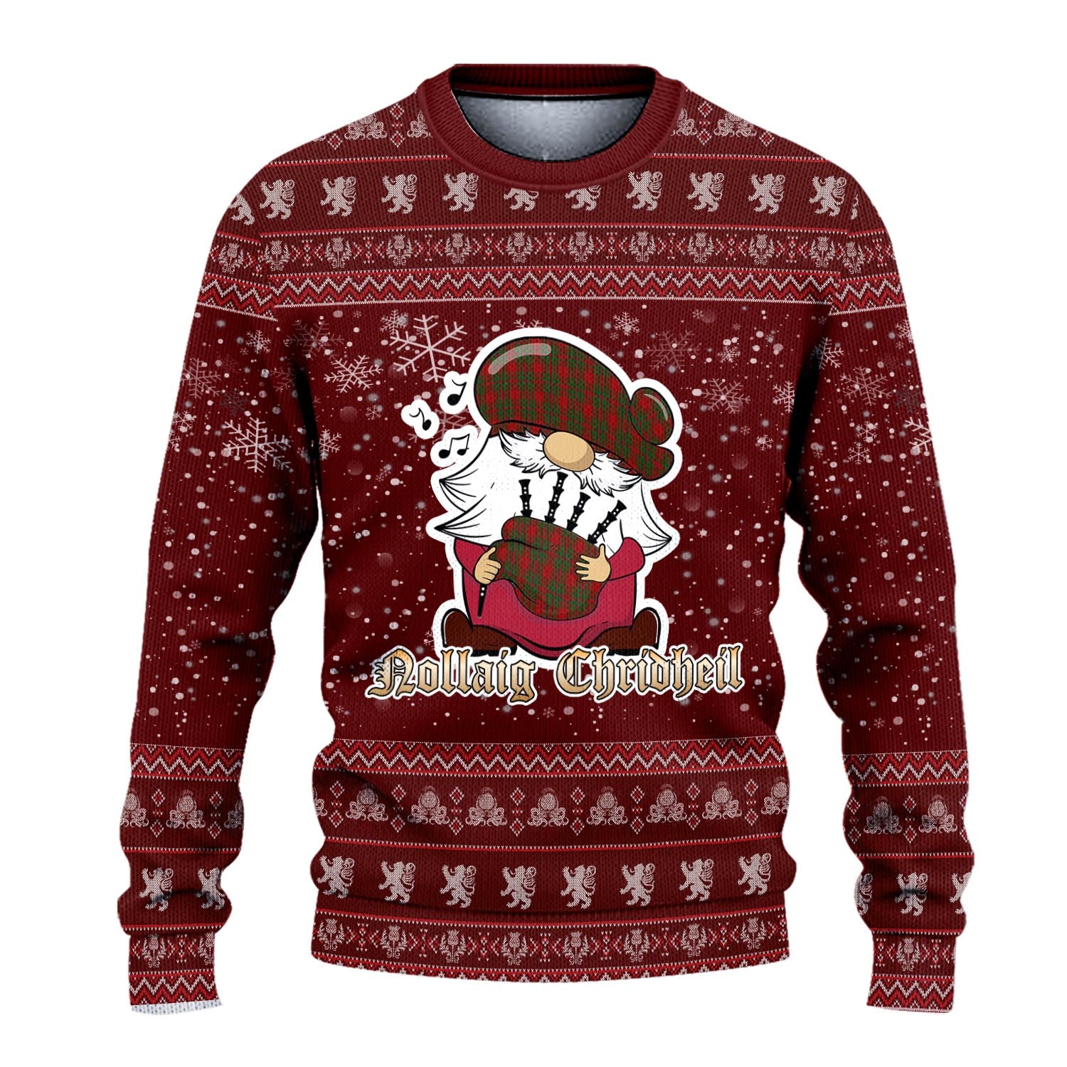 MacIntosh Red Clan Christmas Family Knitted Sweater with Funny Gnome Playing Bagpipes - Tartanvibesclothing