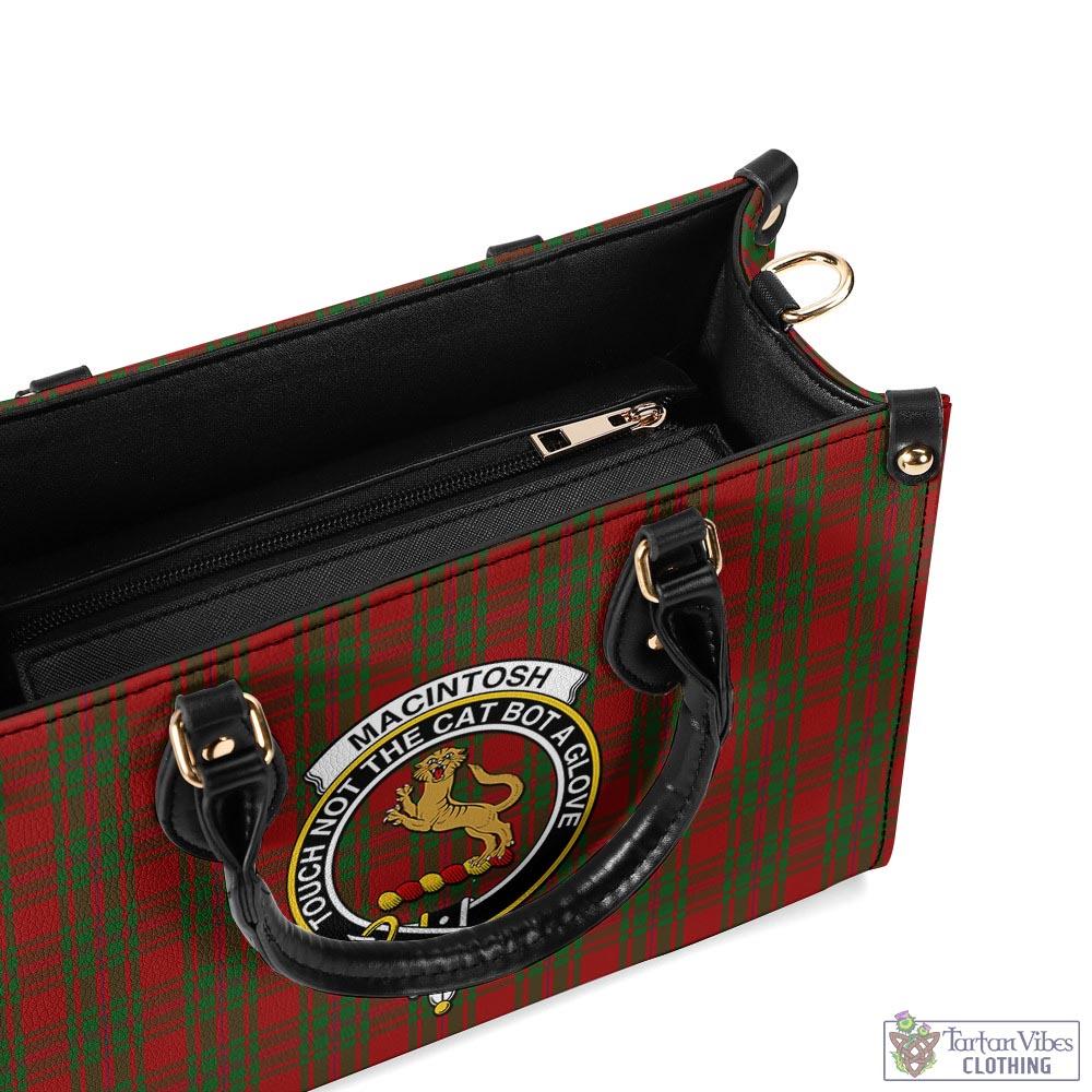 Tartan Vibes Clothing MacIntosh Red Tartan Luxury Leather Handbags with Family Crest