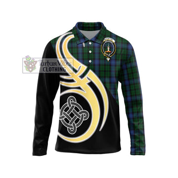 MacIntyre (McIntyre) Tartan Long Sleeve Polo Shirt with Family Crest and Celtic Symbol Style