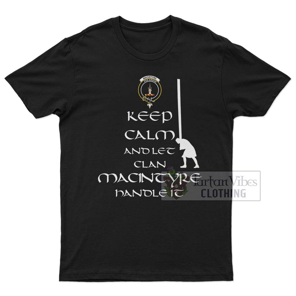 MacIntyre (McIntyre) Clan Men's T-Shirt: Keep Calm and Let the Clan Handle It Caber Toss Highland Games Style White - 2D-tartanvibesclothing