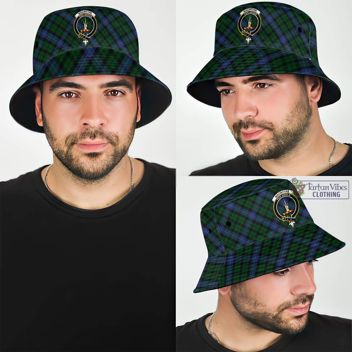 Tartan Vibes Clothing MacIntyre Tartan Bucket Hat with Family Crest