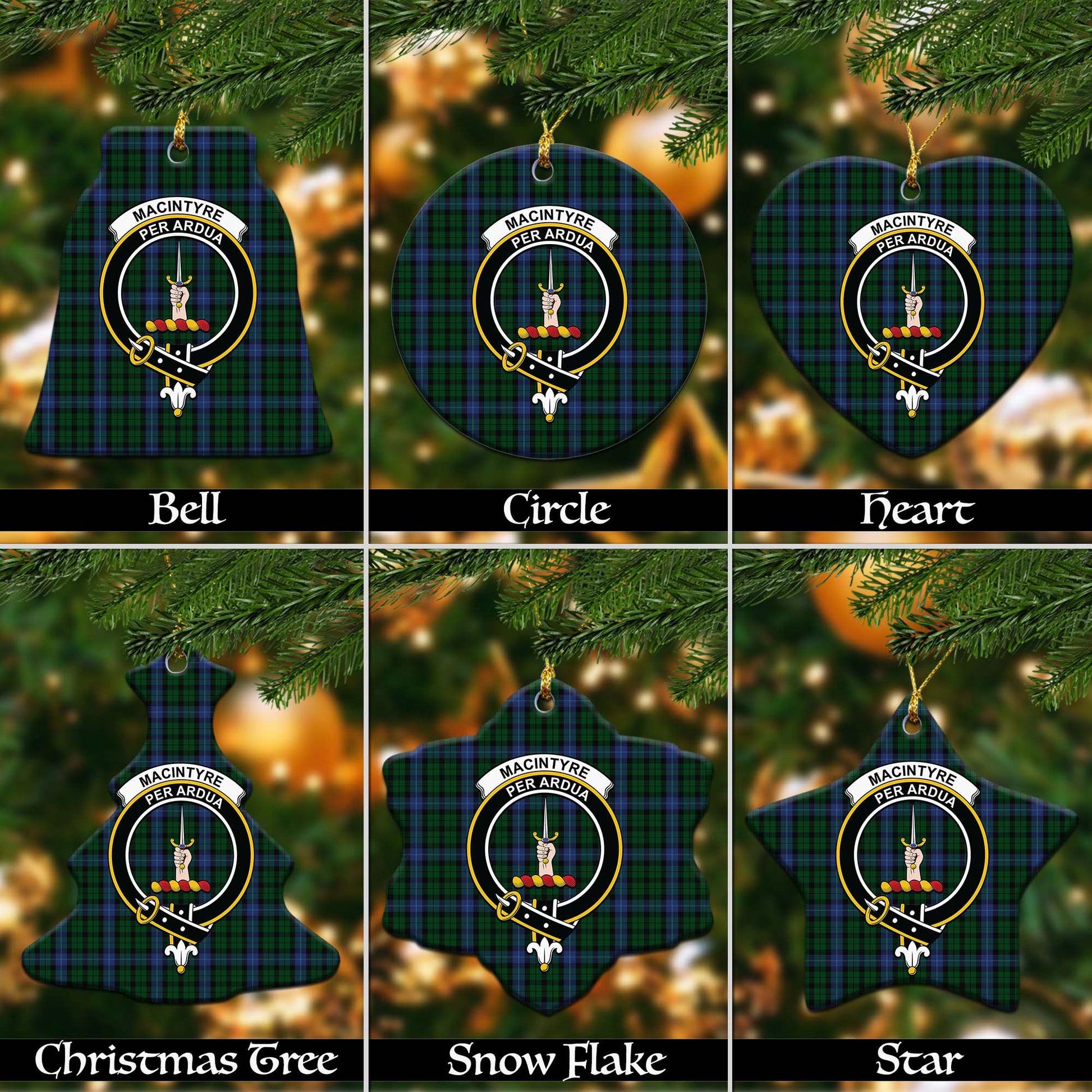 MacIntyre Tartan Christmas Ornaments with Family Crest - Tartanvibesclothing