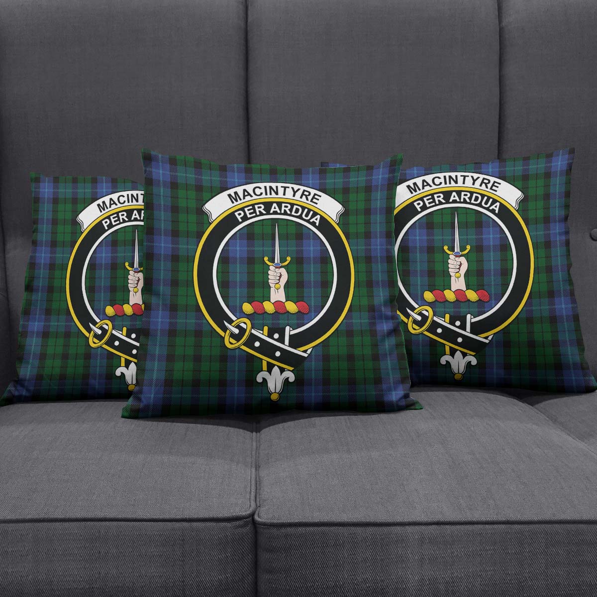 MacIntyre Tartan Pillow Cover with Family Crest Square Pillow Cover - Tartanvibesclothing