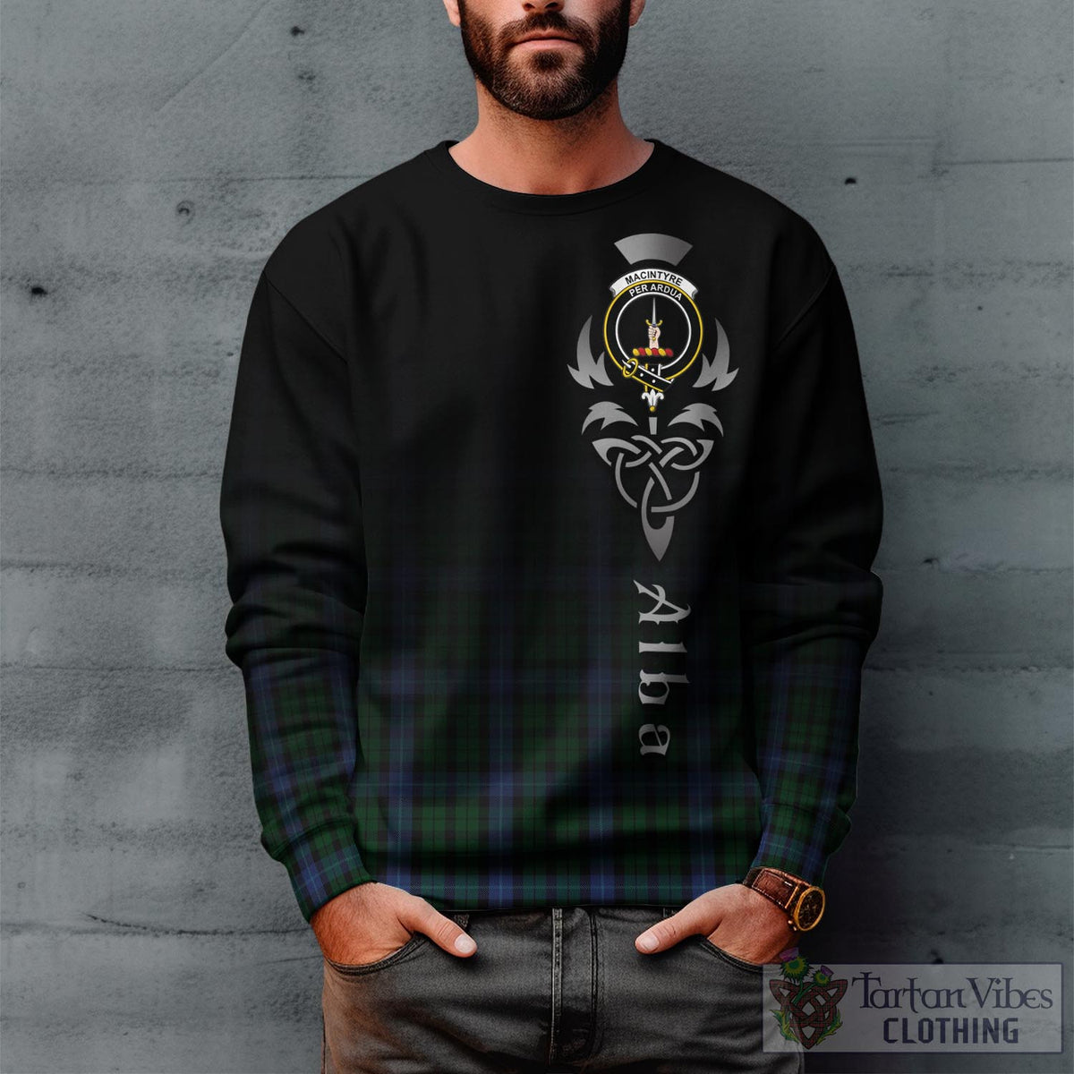 MacIntyre (McIntyre) Tartan Sweatshirt Featuring Alba Gu Brath Family Crest Celtic Inspired Unisex - Tartan Vibes Clothing