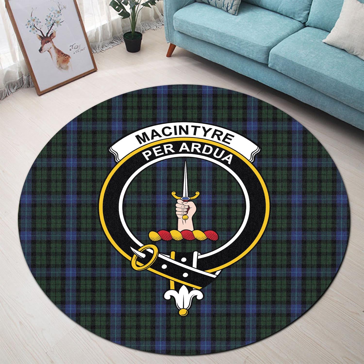 MacIntyre (McIntyre) Tartan Round Rug with Family Crest - Tartan Vibes Clothing