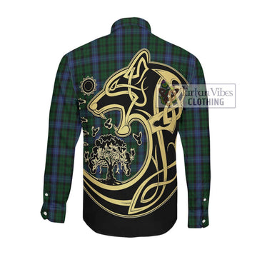 MacIntyre (McIntyre) Tartan Long Sleeve Button Shirt with Family Crest Celtic Wolf Style Men's Shirt - Tartan Vibes Clothing