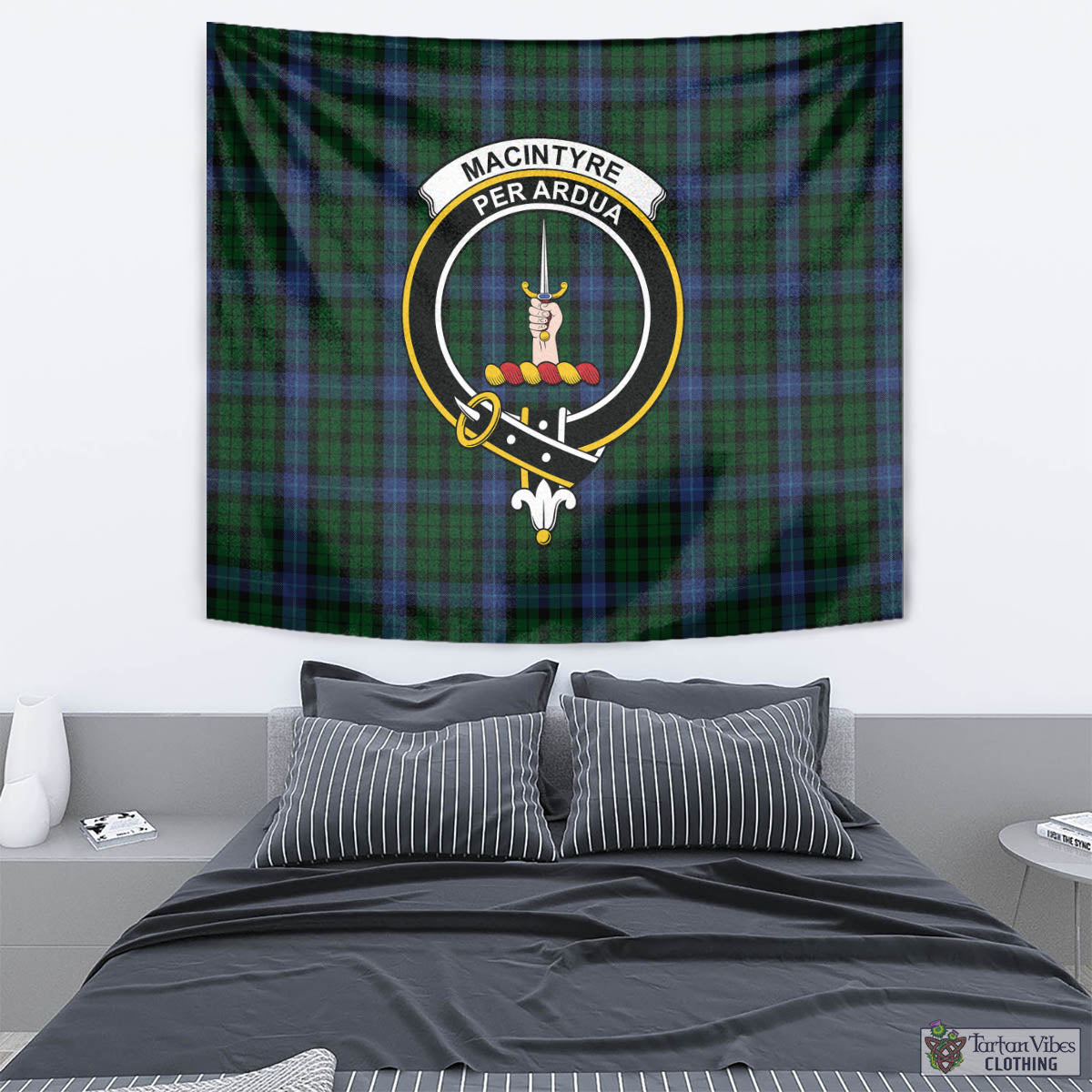 Tartan Vibes Clothing MacIntyre Tartan Tapestry Wall Hanging and Home Decor for Room with Family Crest