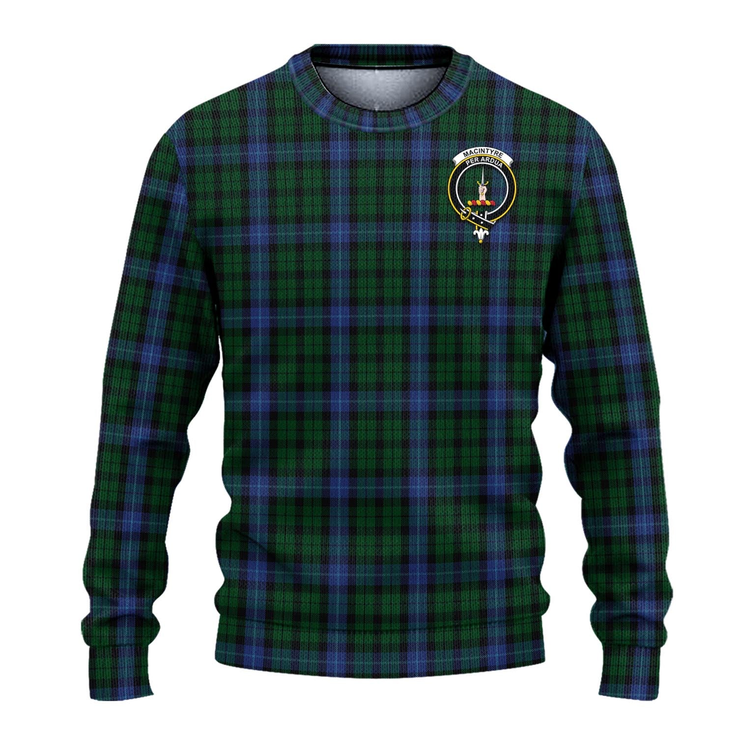 MacIntyre Tartan Knitted Sweater with Family Crest - Tartanvibesclothing