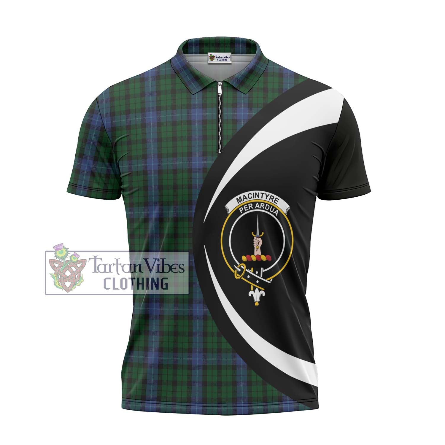 Tartan Vibes Clothing MacIntyre Tartan Zipper Polo Shirt with Family Crest Circle Style