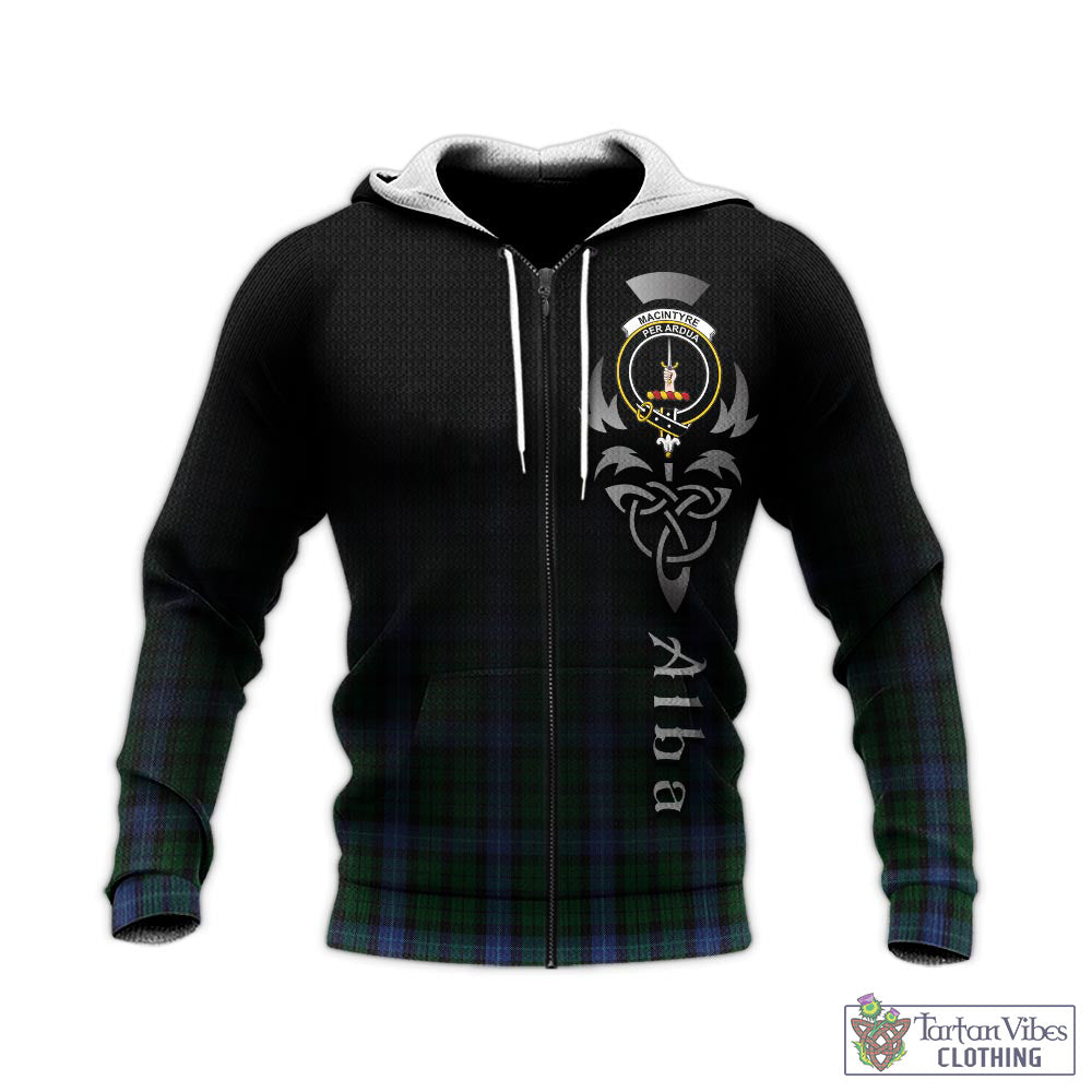 Tartan Vibes Clothing MacIntyre Tartan Knitted Hoodie Featuring Alba Gu Brath Family Crest Celtic Inspired