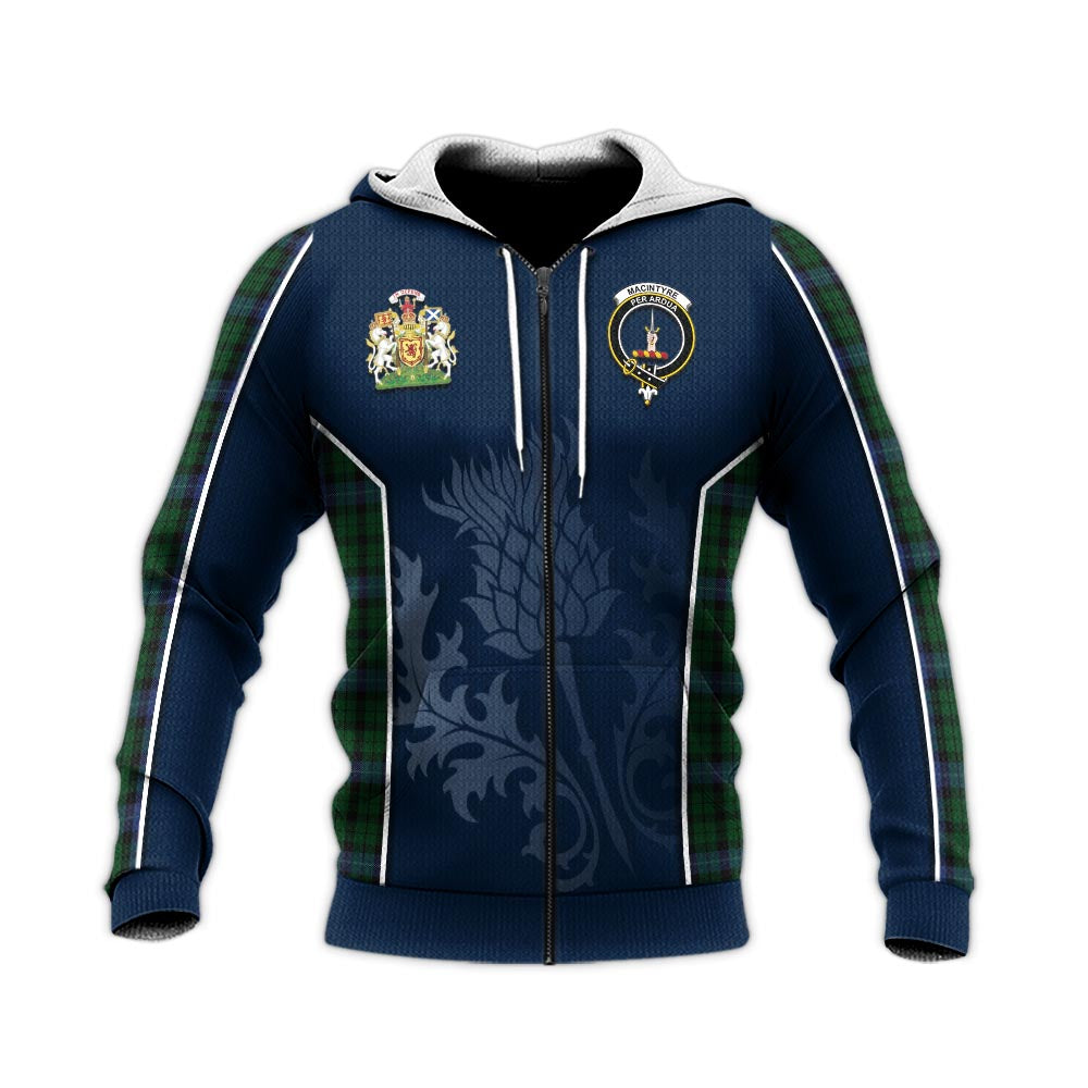 Tartan Vibes Clothing MacIntyre Tartan Knitted Hoodie with Family Crest and Scottish Thistle Vibes Sport Style