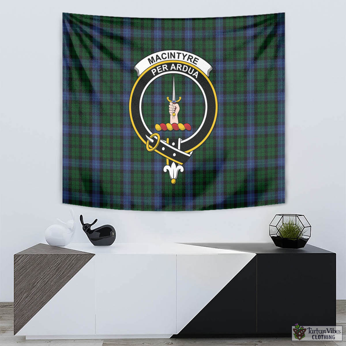 Tartan Vibes Clothing MacIntyre Tartan Tapestry Wall Hanging and Home Decor for Room with Family Crest