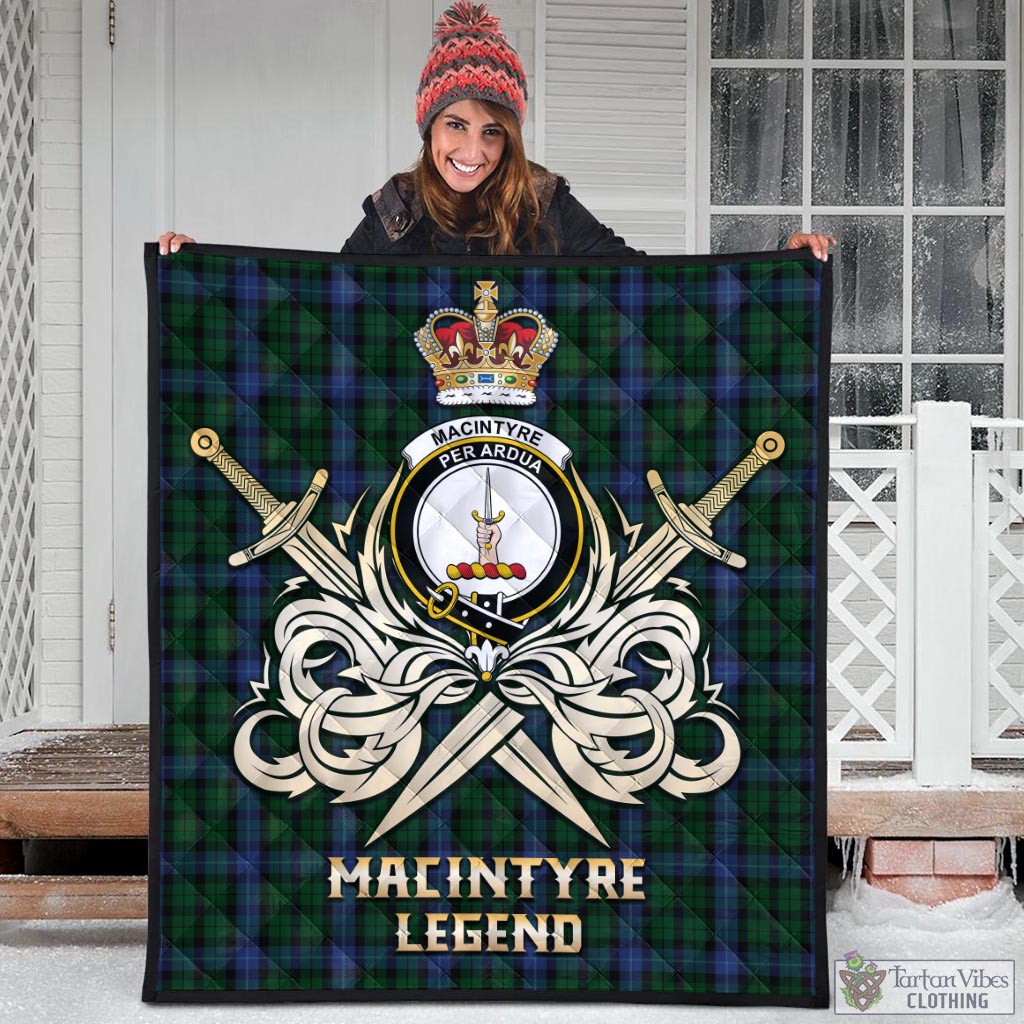 Tartan Vibes Clothing MacIntyre Tartan Quilt with Clan Crest and the Golden Sword of Courageous Legacy