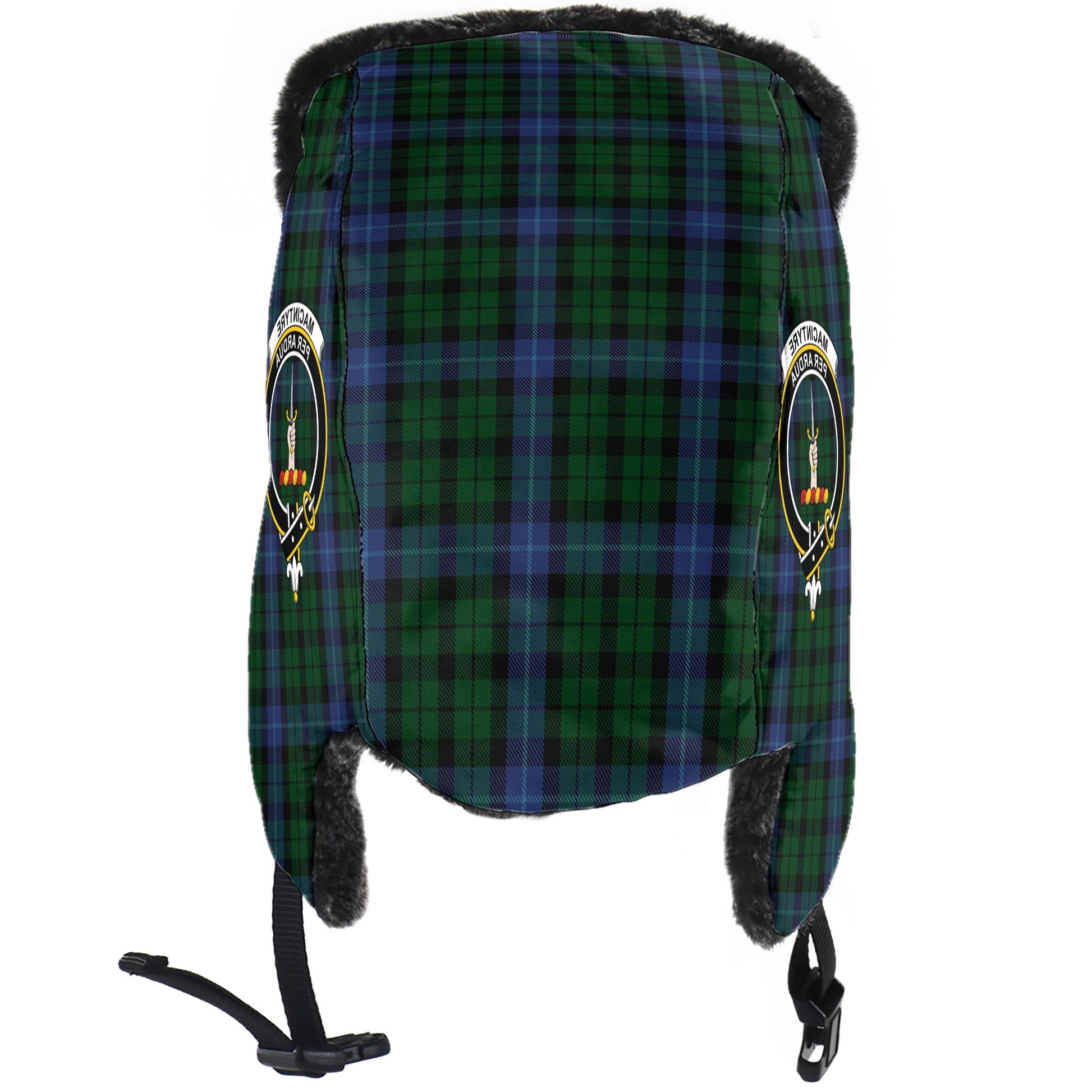 MacIntyre Tartan Winter Trapper Hat with Family Crest - Tartanvibesclothing