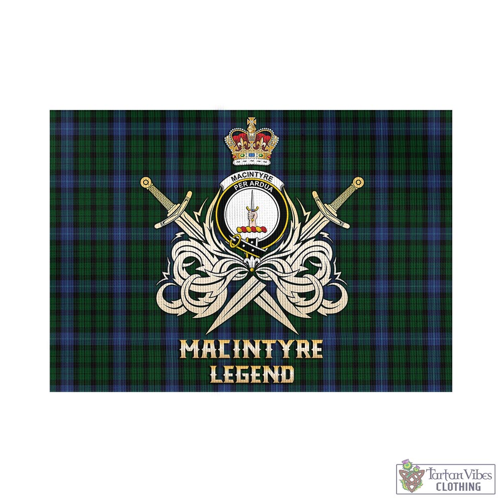 Tartan Vibes Clothing MacIntyre Tartan Flag with Clan Crest and the Golden Sword of Courageous Legacy