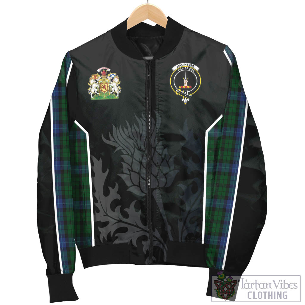 Tartan Vibes Clothing MacIntyre Tartan Bomber Jacket with Family Crest and Scottish Thistle Vibes Sport Style